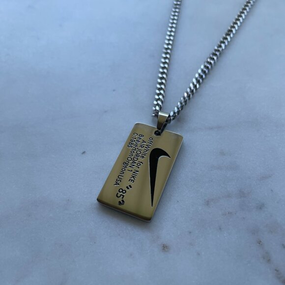 NIKE Dog Tag Chain Necklace - Silver - 20" Thin Chain - Easter Gift - Picture 4 of 6